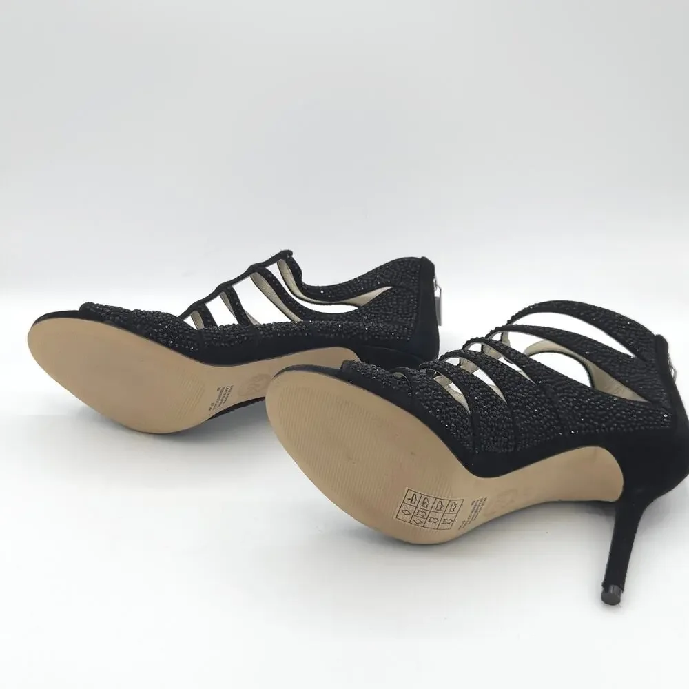 MICHAEL KORS Women's Caged Sparkle Heels Black Tan  Zip Up Stiletto Size 6
